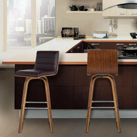 SEATSOLUTIONS Vienna 26 in. Counter Height Barstool in Walnut Wood with Brown Faux Leather SE615702